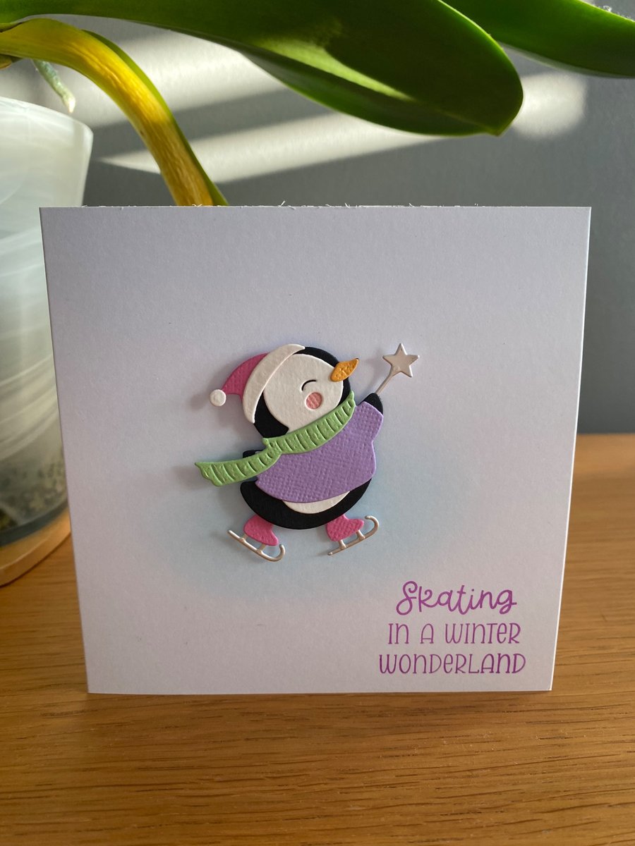 Modern Skating Penguin Christmas Card