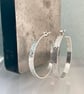 Silver Hoop Earrings - Sterling Silver 4mm Wide Hammered-Sparkly - Sizes 25-60mm - Image 5