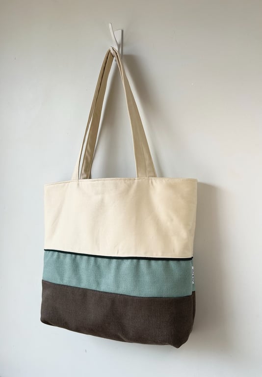 Colour Block Tote Bag - Misty Moorland, Handmade in Bristol