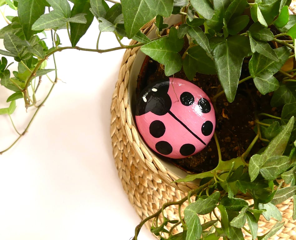 Pink Ladybird Stone - READY TO SHIP