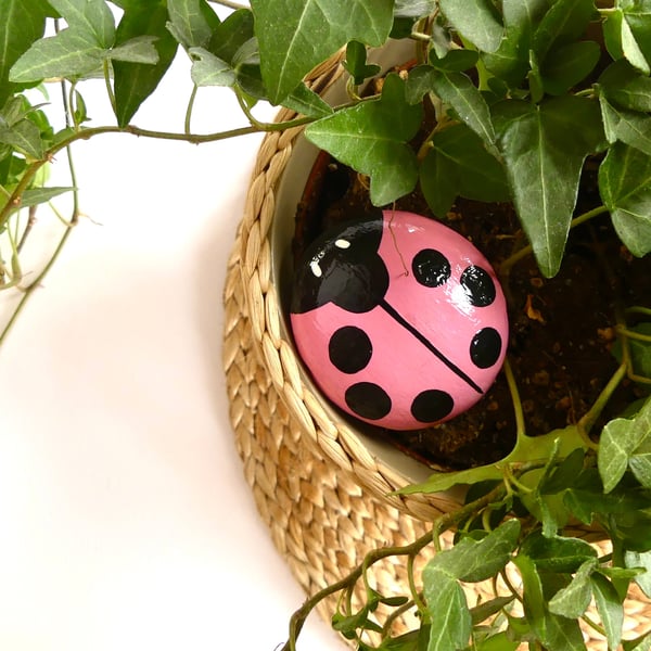 Pink Ladybird Stone - READY TO SHIP