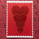Handmade Red Hearts Greeting Card – Embossed Layered Heart Design, Blank Inside
