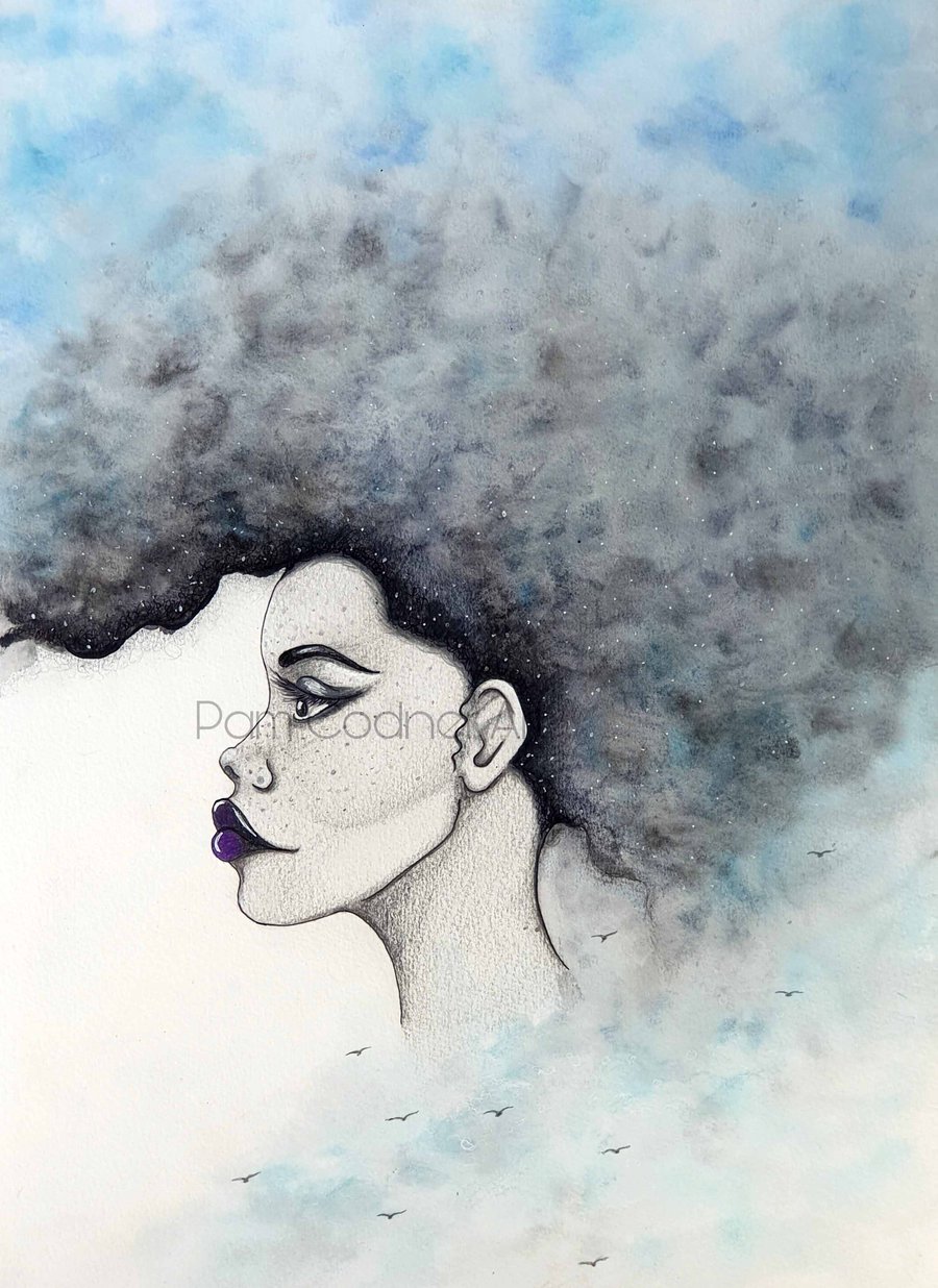 Art Painting Stormy Afro Painting A3 Afro Hair Afro Art