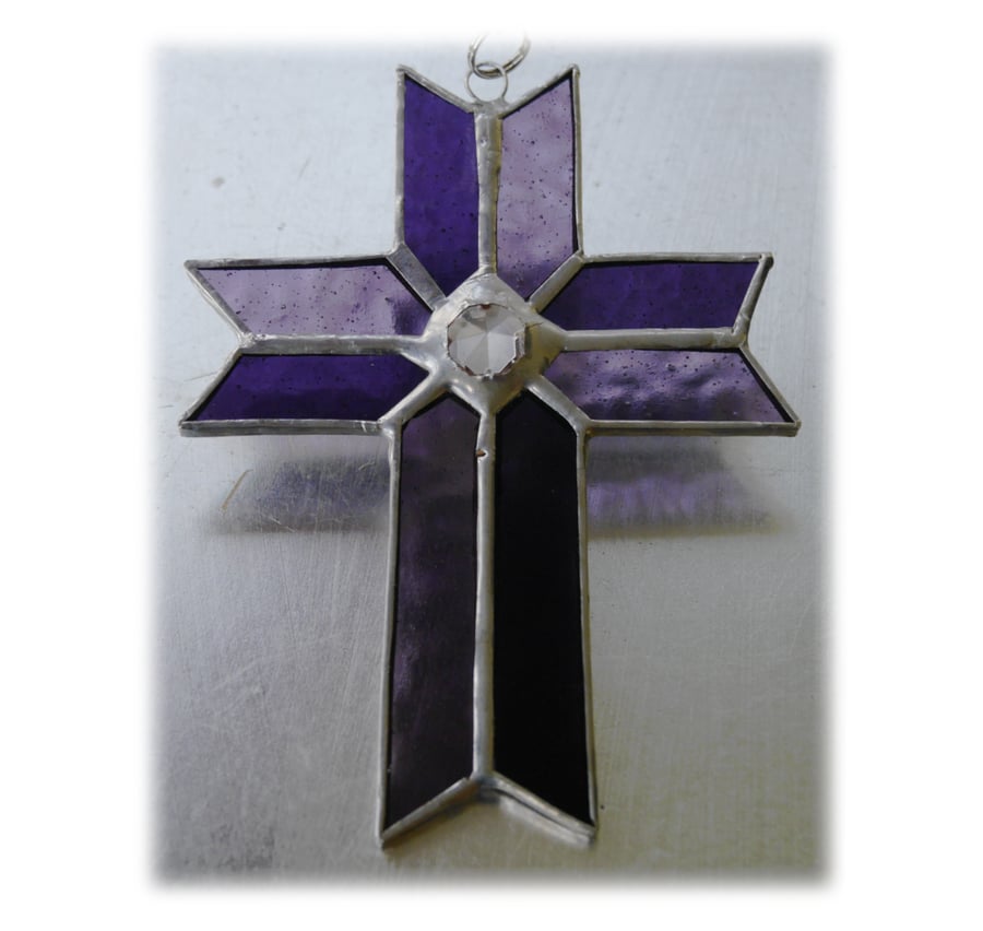 Cross Suncatcher Stained Glass Handmade purple Crystal 035