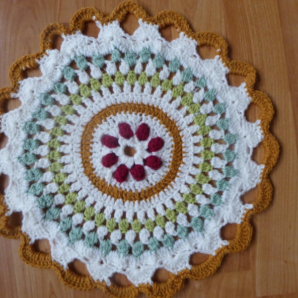 Colourful Crochet Mandala Table Mat or Table Centre Piece