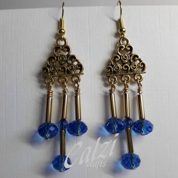 Blue Crystal Dangly Earrings