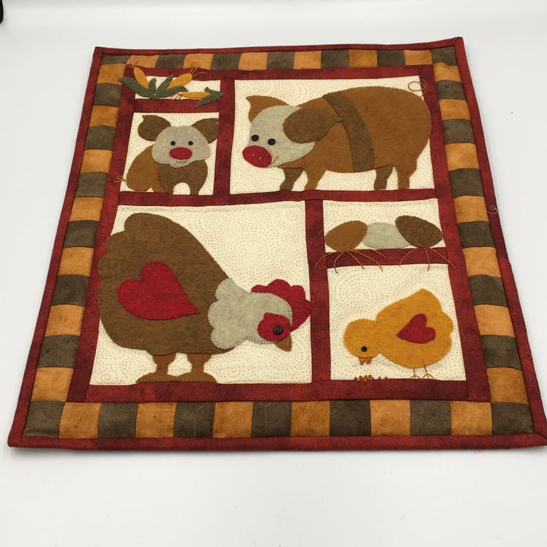 Country Life Wall Hanging. A Rachel Pellman Design. Ham and Eggs. Ready Stitched