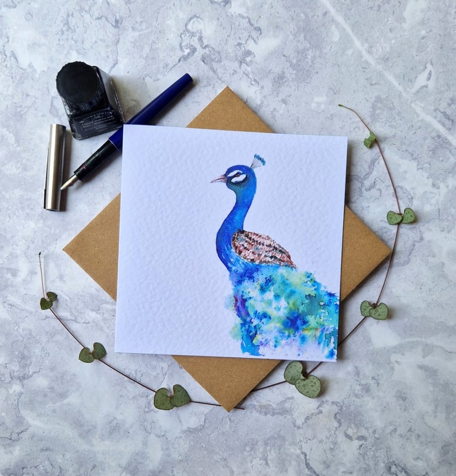 Peacock Card - Customisable Text