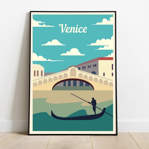 Venice retro travel poster, Venice wall print, Italy travel poster
