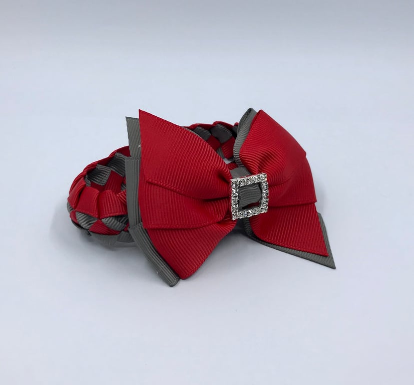 School Red and Grey Pleated Bun Wrap