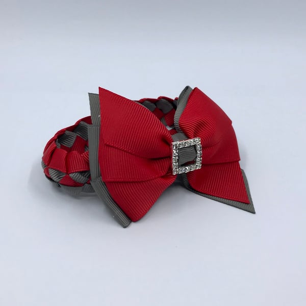 School Red and Grey Pleated Bun Wrap