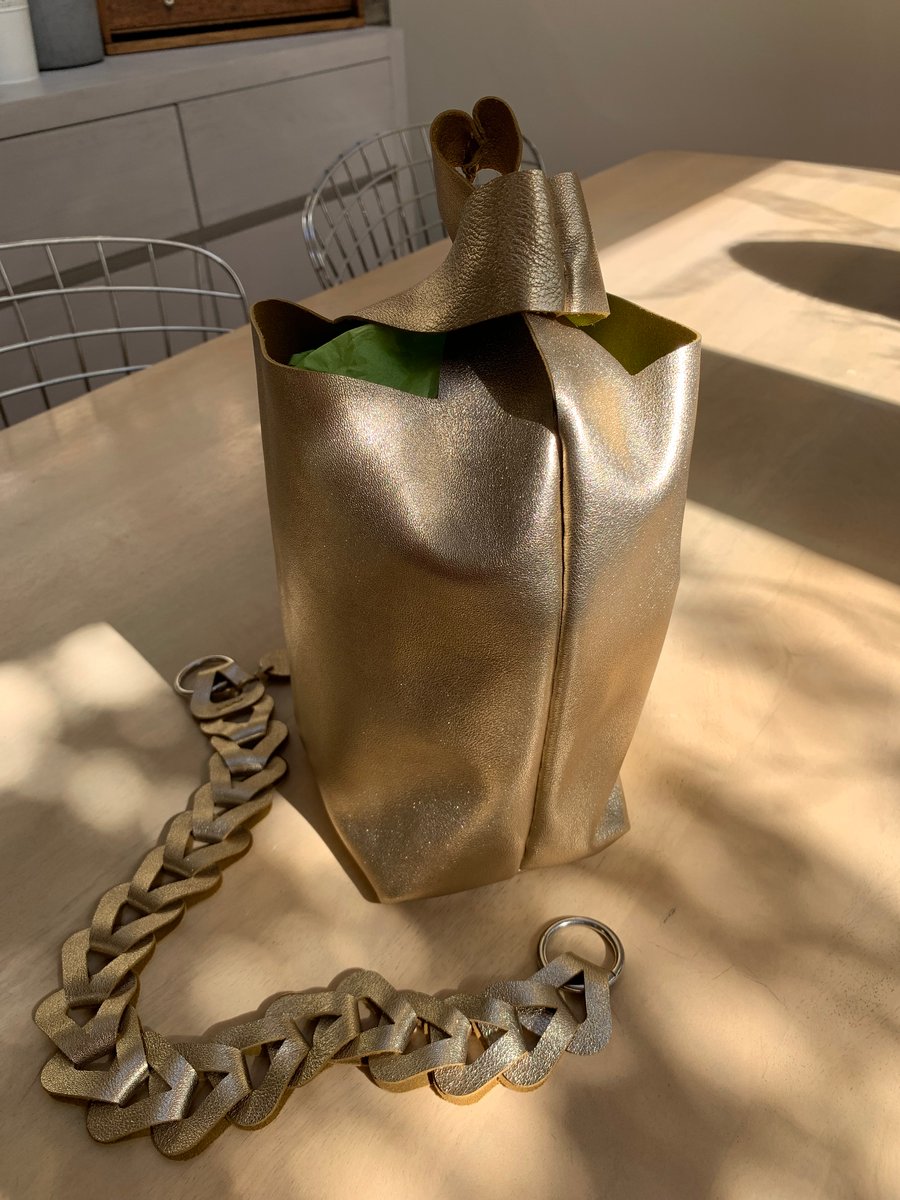 Leather bag - metallic gold leather bag