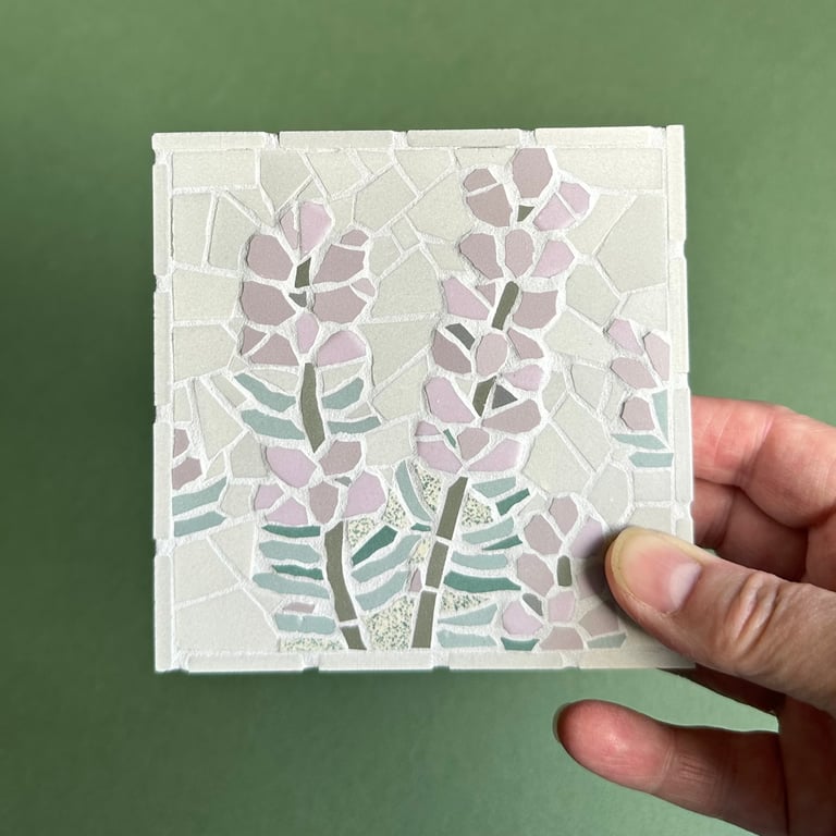 Mosaic Floral Art - Lavender on Silver Grey