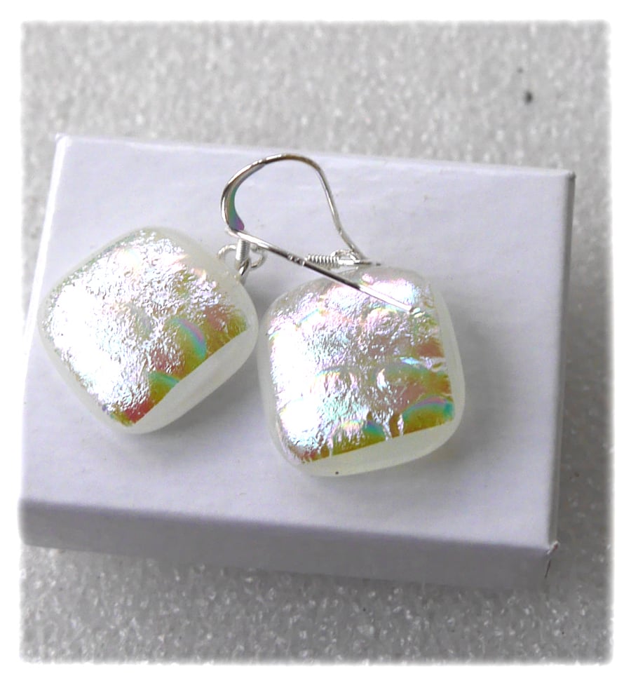 Handmade Fused Dichroic Glass Earrings 280 White Shimmer