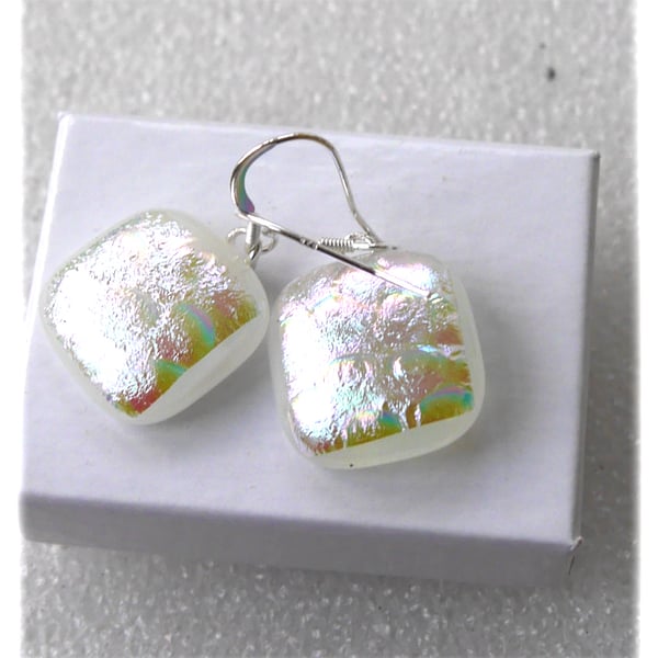 Handmade Fused Dichroic Glass Earrings 280 White Shimmer