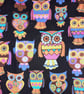 multi coloured Owls on black  shopping bag, Tote bag - Image 3