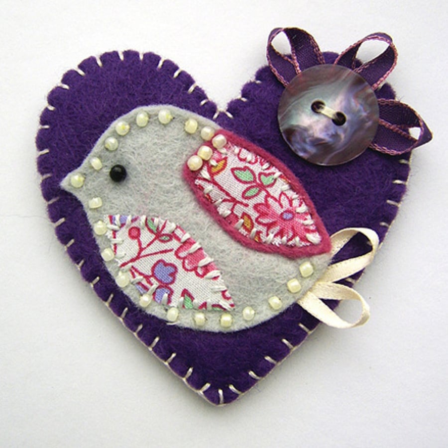 Love Bird Fabric Brooch