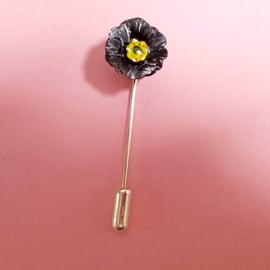 TINY BLACPOPPY PIN Floral Wedding Remembrance Lapel Flower Brooch HAND PAINTED