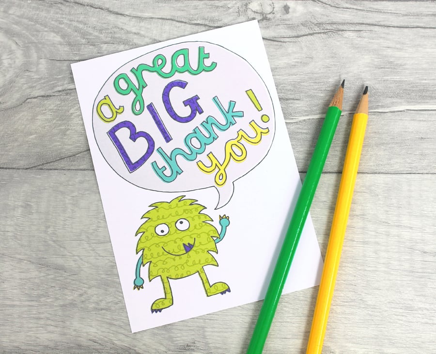 Monster Thank You Notecards, Childrens Thankyou Notes, Boys Thank you Card