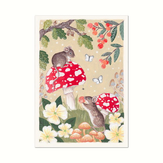 Harvest Mice and Toadstools Art Print