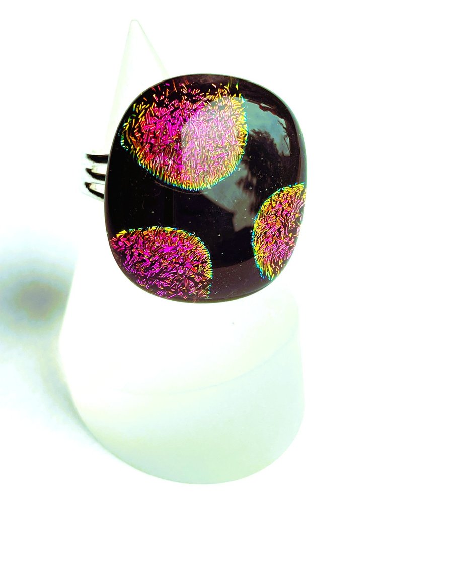 Spotty Dichroic Glass Funky Ring