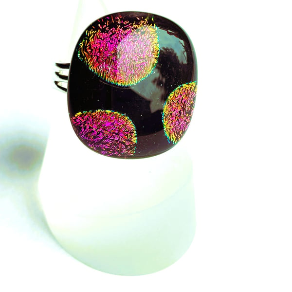 Spotty Dichroic Glass Funky Ring