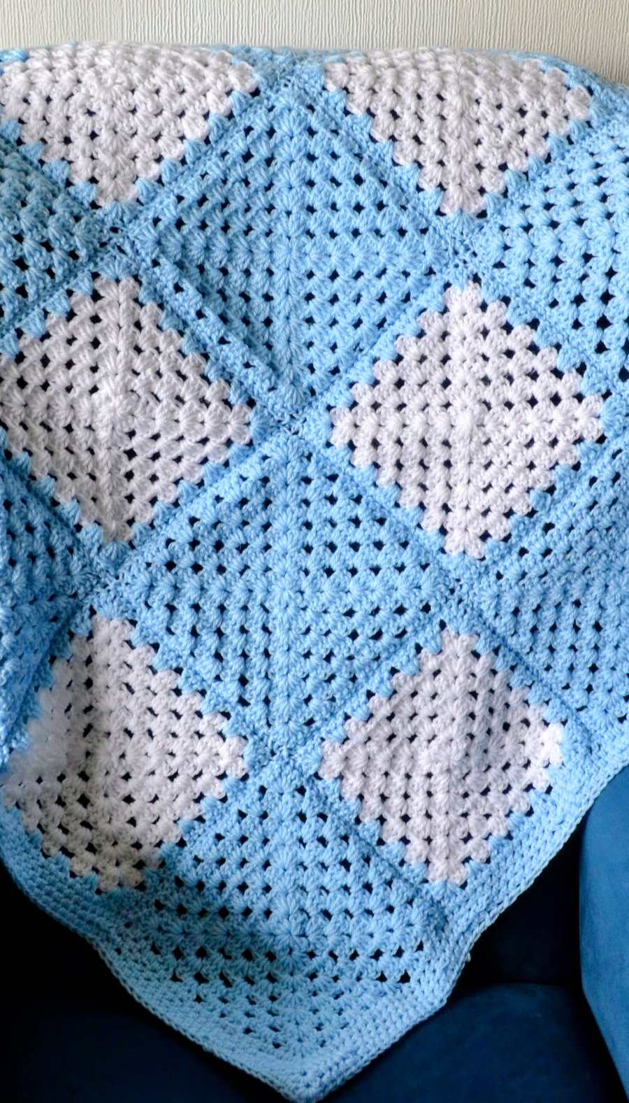 Crocheted Baby Blanket - Blue & White Squares