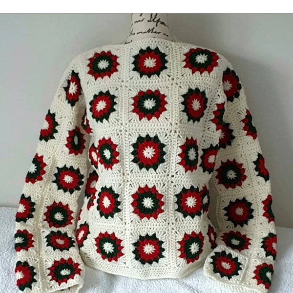 Handmade Crochet Jumper using crochet granny squares. 