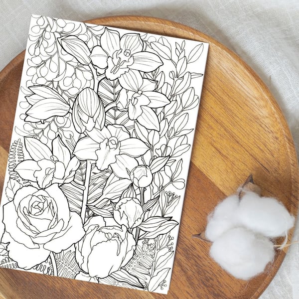 Opulent Flowers Printable Colouring Page Set PDF Digital Product