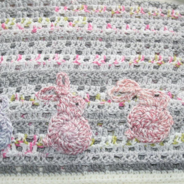 Vintage-Style Baby Blanket - Filet Crocheted Baby Blanket - Bunny Rabbit Blanket