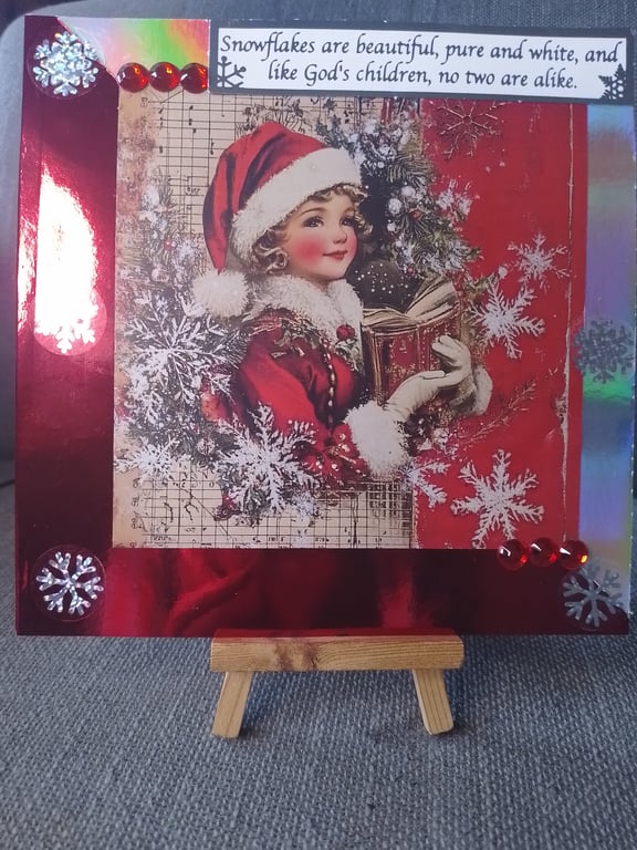 Snowflakes and children handmade large Christmas card