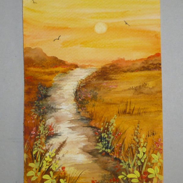 original art watercolour sunset landscape painting ( ref FA 484 A2 )