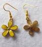 Pretty Yellow Enamel Flower Earrings with gold plated ear-wires - Image 2