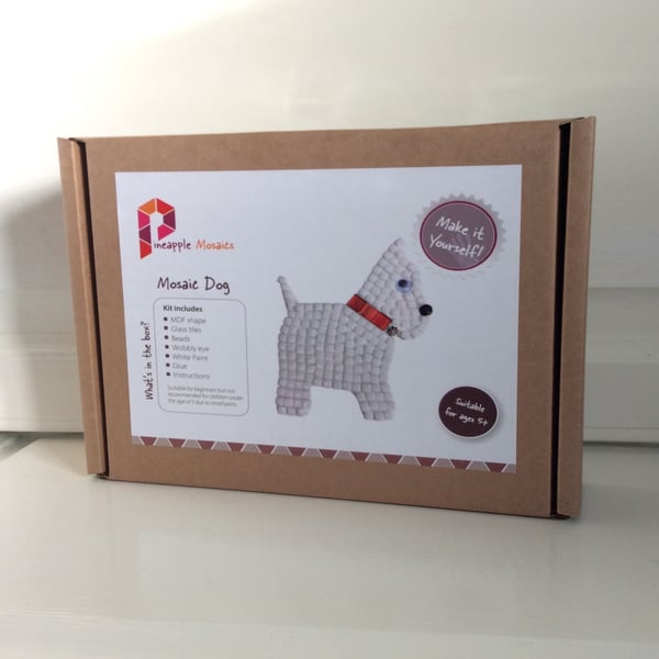 Mosaic Craft Kit, White Dog Gift, DIY Kids Craft, Stocking Filler 