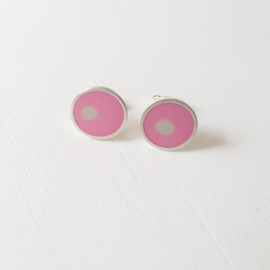 Pop Art Studs, Pink and Grey, Minimalist, Everyday Earrings
