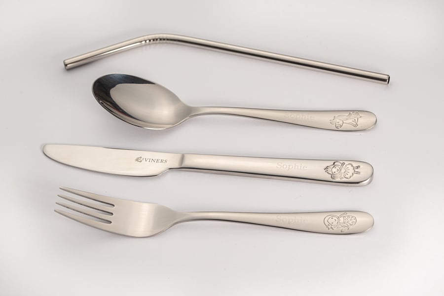 Children's Kids Personalised Engraved Fairy Mermaid & Unicorn Cutlery Set