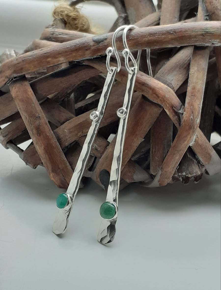 HANDMADE Silver DANGLE EARRINGS natural emeralds
