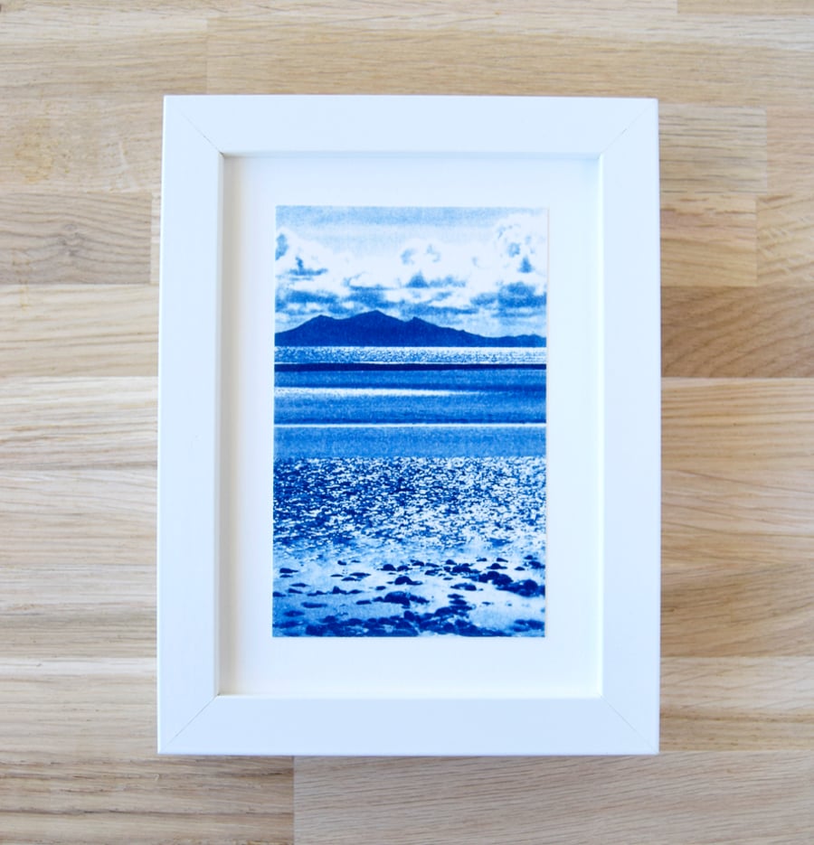 Framed Welsh Seascape Cyanotype Newborough Beach View Anglesey Blue & White