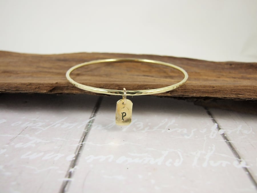 Brass Stacking Bangle with Personalised Initial Charm