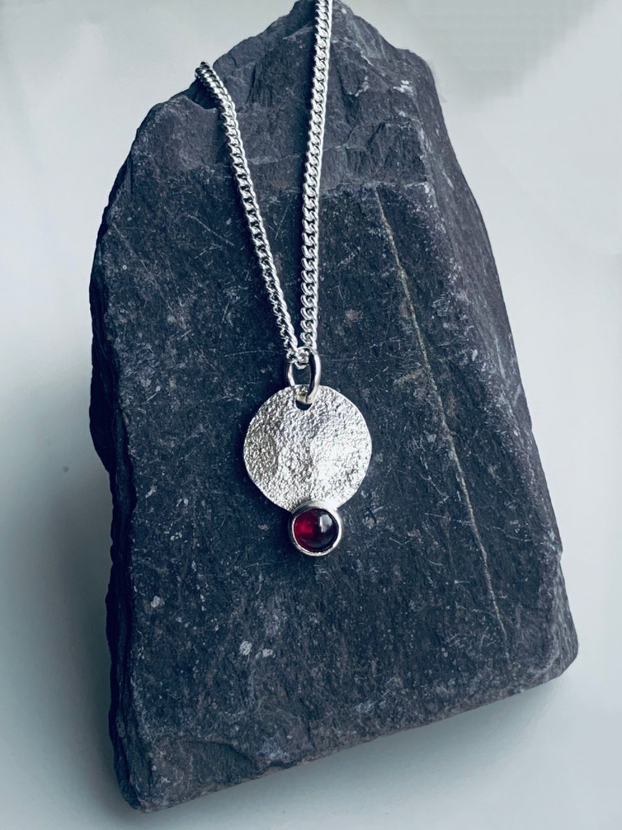 Recycled Sterling Silver Garnet Pendant