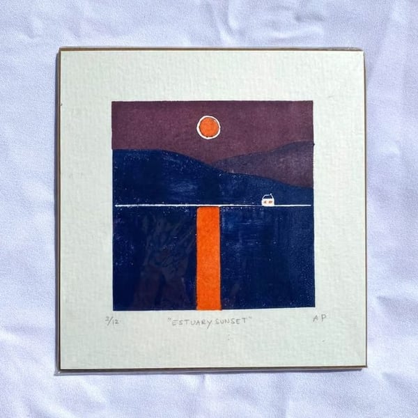 Estuary Sunset - Original Linoprint