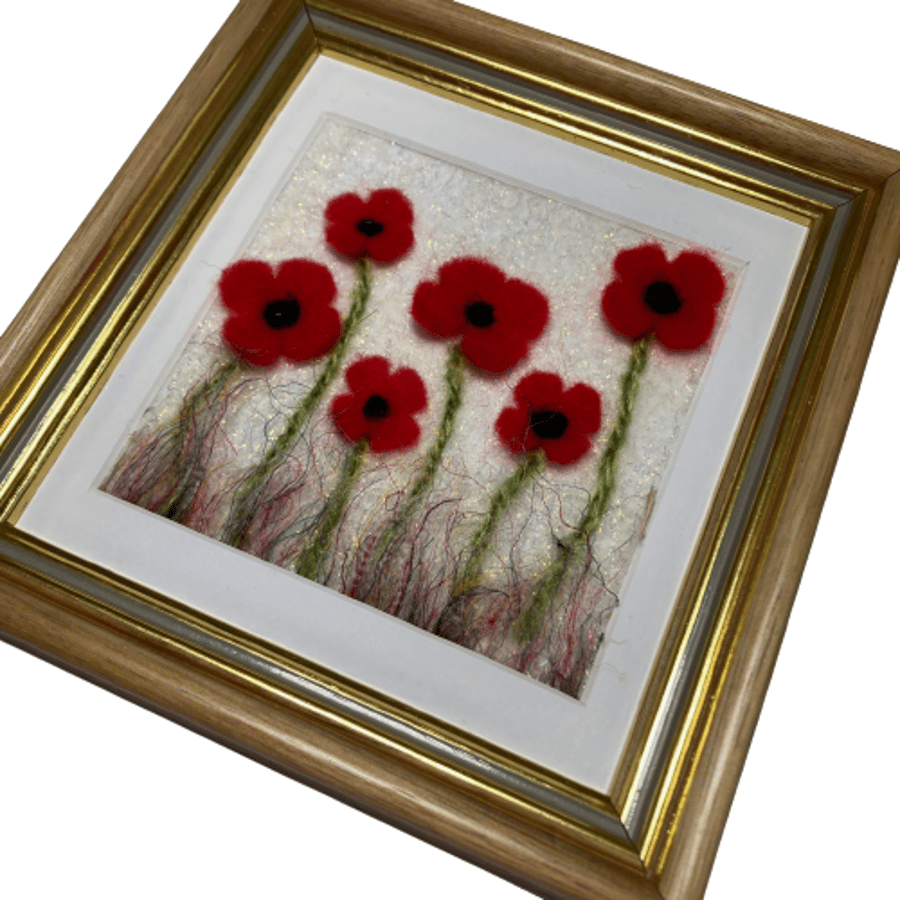 Framed textile art, Felted poppies Folksy
