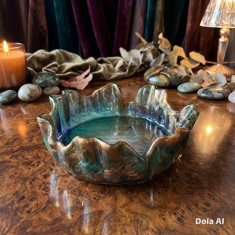 Bronze and Green Decorative Epoxy Resin Bowl.