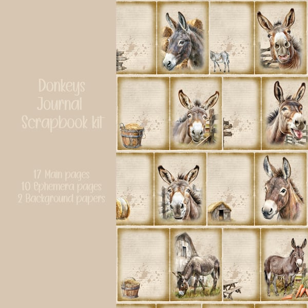 Donkeys Scrapbooking, Ephemera, Journal, Digital Download 