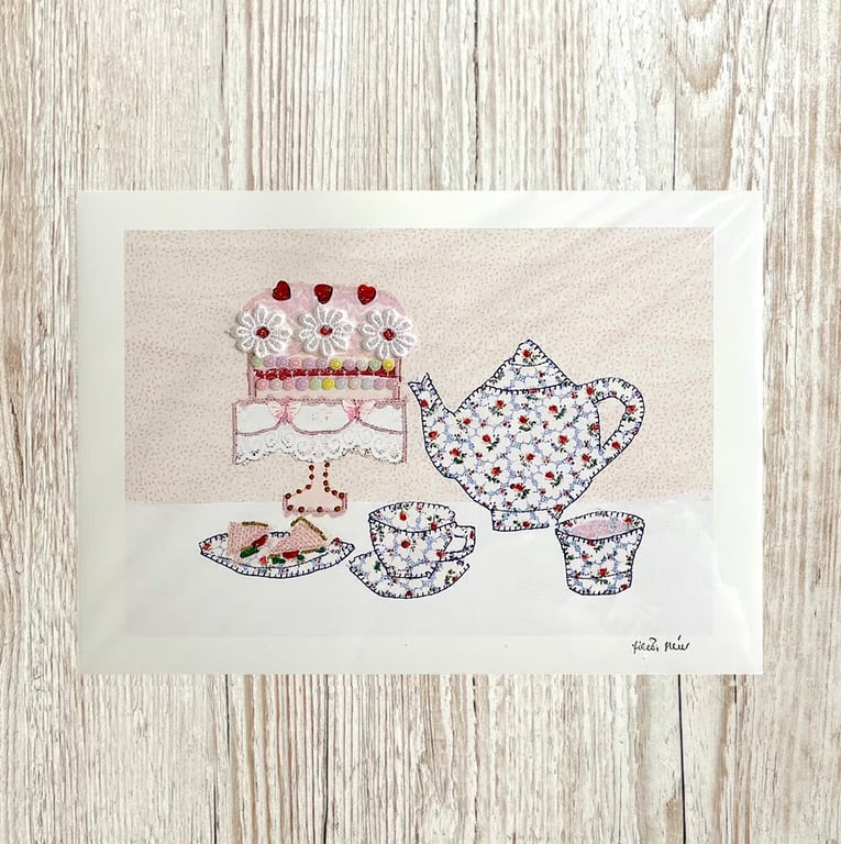 Afternoon Tea A4 embellished giclee print - tea and cake time