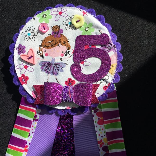 Birthday badge-Rosette - purple girl design