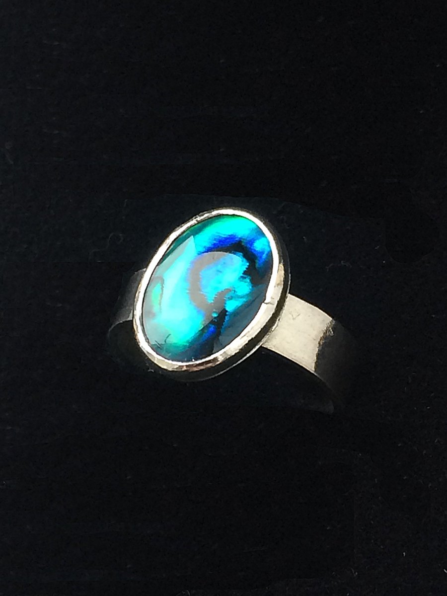 Sterling Silver Green Blue Abalone Paua Shell Ring