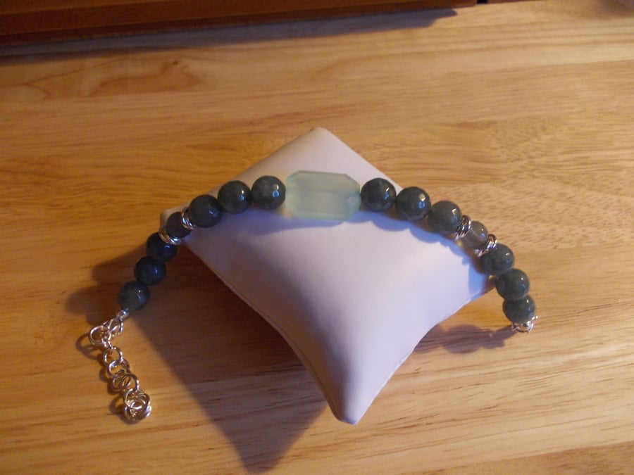 Aqua chalcedony and Grey coloured quartz bracelet