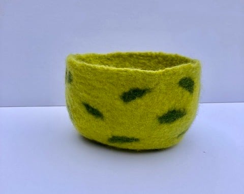 Green felted "fussy" bowl.