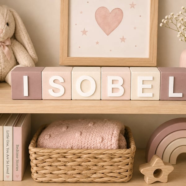 Personalised Wooden Name Blocks – Pink & Neutral Nursery Decor